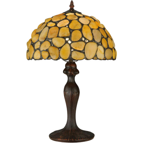 Oakestry 19.5" Agate Yellow Tiffany Style Table Lamp, Natural Stone Stained Glass Shade, Mahogany Bronze Base, Single E26 Decorative Accent Lamp