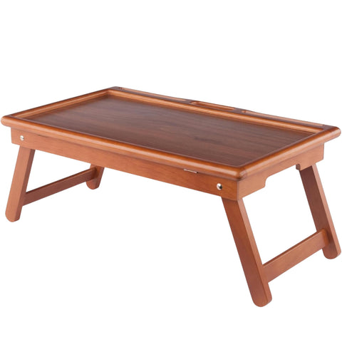 Arlo Adjustable Breakfast Bed Tray with Flip-Top & Device Slots, Teak Finish