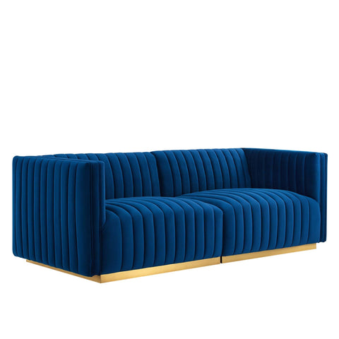 Oakestry Luxury Inspired Conjure Channel Tufted Performance Velvet Loveseat Comfortable Indoor Loveseat for Living Room Apartment Lounge Reception Area Refined Everyday Styling