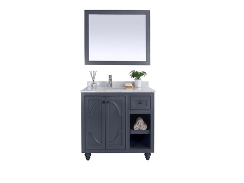 Oakestry Odyssey 36 Inch Maple Grey Bathroom Vanity Single Sink White Carrara Marble Countertop Freestanding Modern Storage Cabinet Soft Close Doors Premium Washroom Furniture