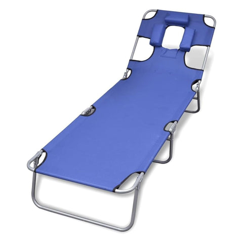 vidaXL Folding Sun Lounger with Head Cushion Powder-coated Steel Blue