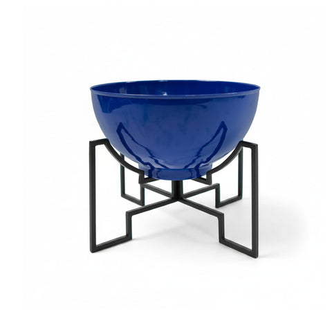 Oakestry Jane I Planter with Stand, 19" French Blue Galvanized Steel Bowl & Black Wrought Iron Base, Indoor Outdoor Succulent Planter