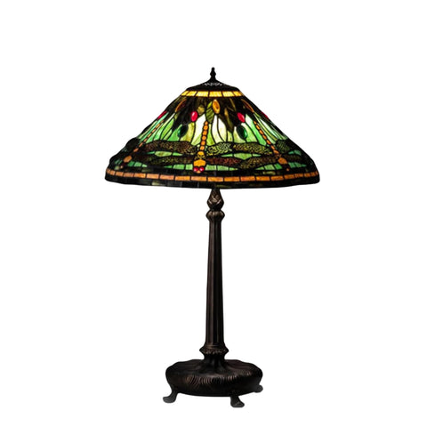 Oakestry 31" High Tiffany Dragonfly Table Lamp with Green & Blue Stained Glass Shade
