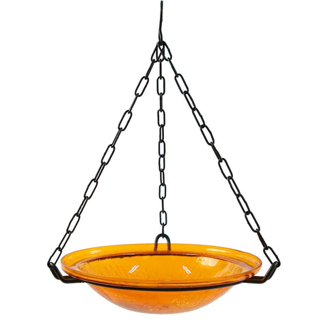 Oakestry 12 Inch Mandarin Hanging Birdbath Decorative Outdoor Garden Water Bowl Vibrant Color Hanging Design Durable Build Balcony Patio Accent Weather Resistant Long Lasting