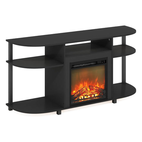 Oakestry Open Storage Curved Entertainment Center Stand with Electric Fireplace for TV up to 55 Inches, Modern Media Console with LED Flames & Shelves, Stylish Living Room Furniture (Americano)