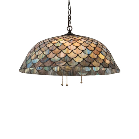 Oakestry Tiffany 142653 Mica Three Light Pendant from Fishscale Collection Dark Finish 2400 inches Mahogany Bronze Tiffany Style Lighting Fixture Stained Glass Decorative Ind