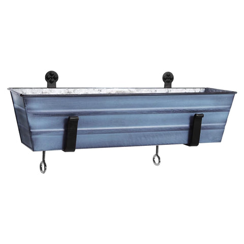 Oakestry Small Blue Flower Planter with Clamp On Brackets Railing Mount Outdoor Container Balcony Deck Garden Display for Blooms Herbs Greenery Home Accent