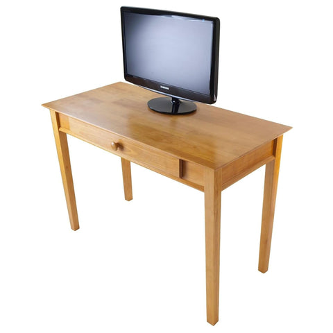 Oakestry Modular Computer Desk in Honey Finish – 42-Inch Home Office Desk with Pullout Keyboard Tray and Open Workspace