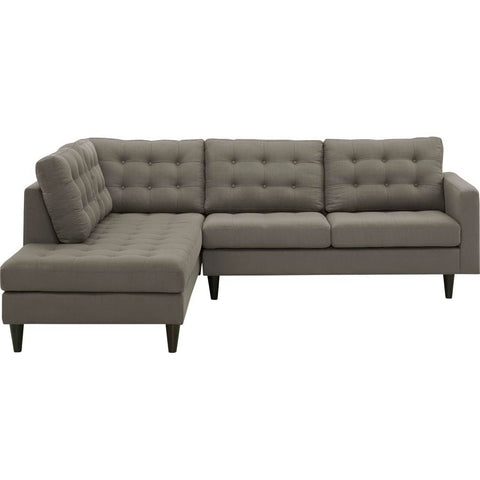 Oakestry Luxury Inspired Empress 2 Piece Upholstered Fabric Left Facing Bumper Sectional Granite Comfortable Indoor Sectional Sofa for Living Room Apartment Lounge Reception Area Premium
