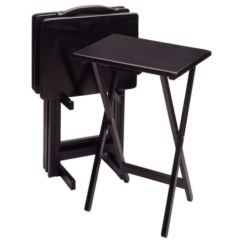 Oakestry Alex 4-Piece Snack Table Set with Storage Stand – 26" Tables for Living Room, Space-Saving Nesting Design with Convenient Storage