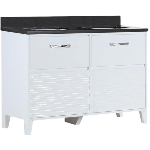 Oakestry 48" Double Sink Bathroom Vanity with Black Galaxy Granite Top, White Finish, Solid Wood Cabinet, Rectangle Undermount Ceramic Sinks