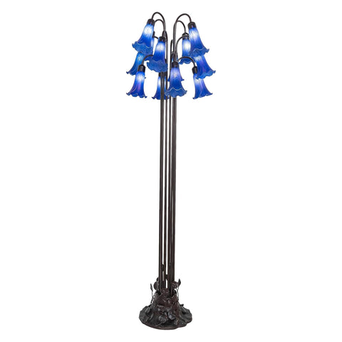 Oakestry 63 Inch High Blue Tiffany Pond Lily 12 LT Floor Lamp Elegant Floor Lamp Stained Glass Lighting Decorative Home Living Room Bedroom Office Vintage Style Durable Build Ambient Light