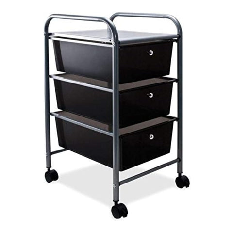 Oakestry Rolling File Organizer Cart 3 Drawer Mobile Storage Cabinet Black Office Utility Metal Frame Wheels Document Filing