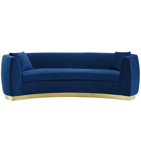 Oakestry Luxury Inspired Resolute Curved Performance Velvet Sofa - Navy Comfortable Indoor Sofa for Living Room Apartment Lounge Reception Area Premium Everyday Styling