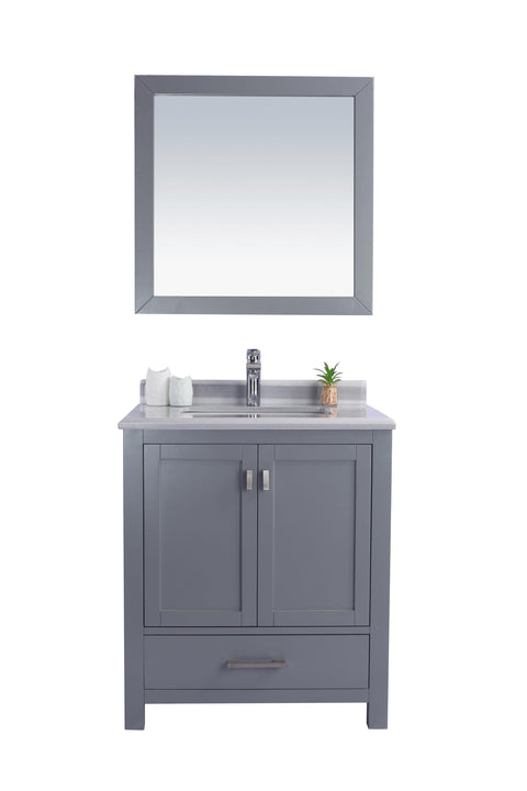 Oakestry Wilson Bathroom Vanity with White Stripes Marble Countertop, Solid Oak Wood Cabinet, Undermount Ceramic Sink, Soft-Close Doors, 4 Built-in Outlets, Grey