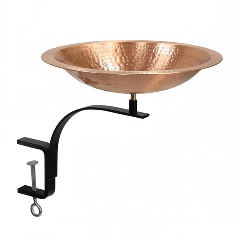 Oakestry Hammered Solid Copper Birdbath Rail Mount Bracket Balcony Deck Garden Decorative Wildlife Water Bowl Basin Patio Fence Railing