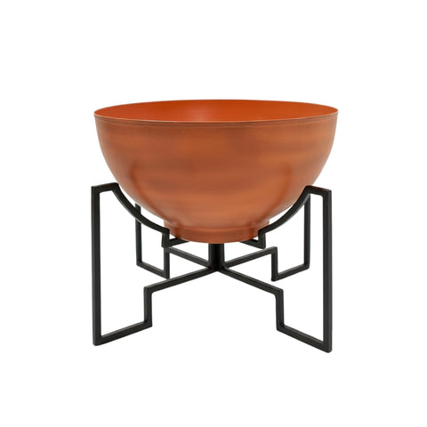 Oakestry Jane I Planter with Stand, 19" Burnt Sienna Galvanized Steel Bowl & Black Wrought Iron Base, Indoor Outdoor Succulent Planter