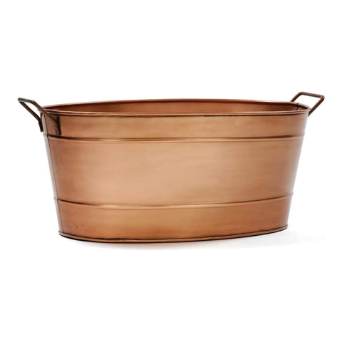 Oakestry Oval Copper Plated Galvanized Tub for Indoor Outdoor Decor Rustic Garden Planter Storage Accent Durable Metal Finish Farmhouse Style Container for Plants Flowers and Home Display