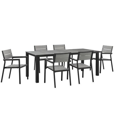 Oakestry Maine 7 Piece Outdoor Patio Dining Set with Aluminum Frame and Synthetic Wood Slat Design