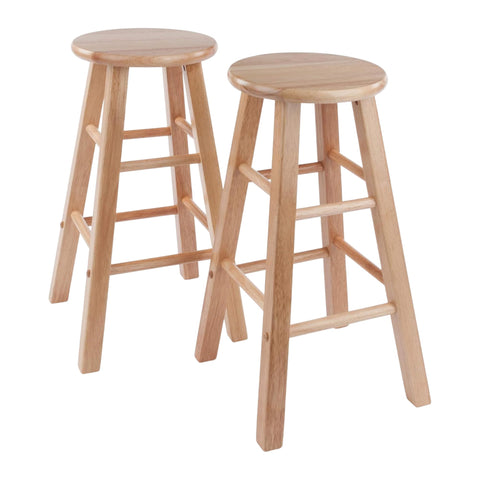 Oakestry Element 2-Piece 24" Counter Stool Set, Natural Wood – Solid Wood Round Seat Stools with Crossbar Footrests for Kitchen, Breakfast Nook, or Den