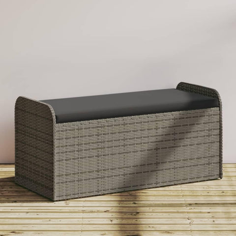 Oakestry Storage Bench with Cushion Gray 45 3 in x20 1 5 Poly Rattan Outdoor Patio Garden Seating Furniture Weather Resistant Durable Heavy Duty Modern Backyard Porch Deck Lawn