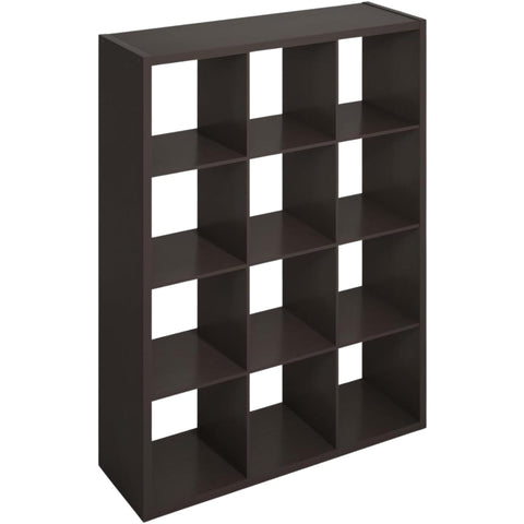 Oakestry Simple Open Back Cube Storage Organizer, 12-Cube Standing Shelf, Dark Oak Composite Wood Bookcase for Home, Office & Living Room