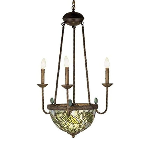 Oakestry 22 Inch Lotus Bud 3 Arm Inverted Chandelier Stained Glass Ceiling Fixture Floral Hanging Lamp Vintage Tiffany Style Lighting for Dining Room Living Room Décor