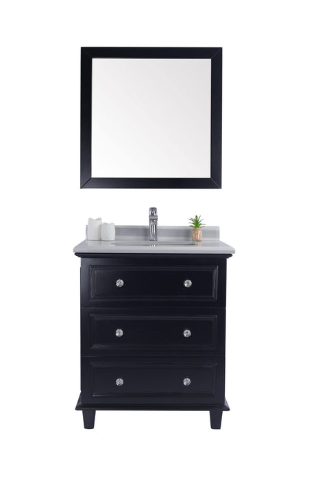 Oakestry Luna 30 Inch Espresso Bathroom Vanity White Stripes Marble Countertop Modern Single Sink Freestanding Storage Soft Close Doors Washroom Cabinet