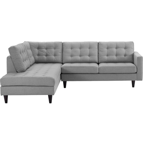 Oakestry Luxury Inspired Empress 2 Piece Upholstered Fabric Left Facing Bumper Sectional Light Gray Comfortable Indoor Sectional Sofa for Living Room Apartment Lounge Reception Area Premium Everyday S