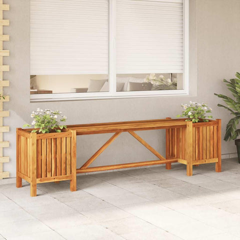 Oakestry Patio Bench with 2 Planters 59 1 inches x11 8 x15 7 Solid Acacia Wood Outdoor Garden Seating Furniture Weather Resistant Durable Heavy Duty Modern Backyard Porch Deck Lawn