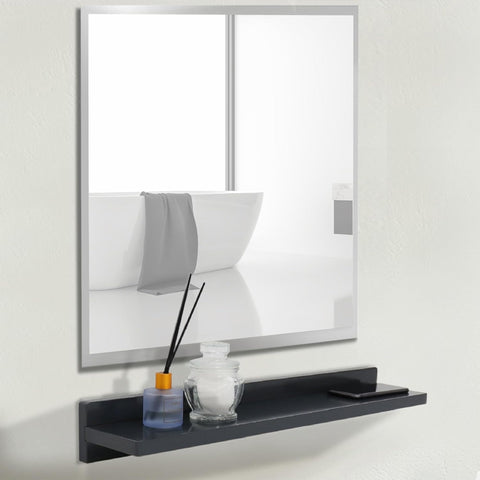 Oakestry 23 Inch Frameless Mirror with Wireless Charging Shelf Wall Mounted Vanity Mirror Modern Design Built in Qi Charging Station Storage Shelf Bathroom Bedroom Durable Easy Installation