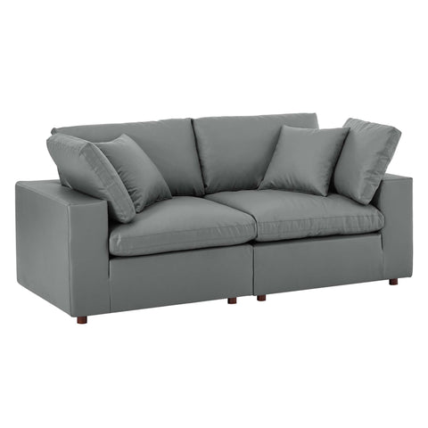 Oakestry Luxury Inspired Commix Down Filled Overstuffed Vegan Leather Loveseat Comfortable Indoor Loveseat for Living Room Apartment Lounge Reception Area Premium Everyday Styling