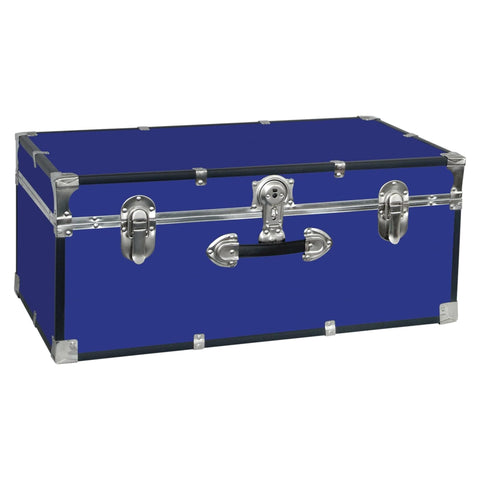 Oakestry Blue College Dorm Camp Footlocker Trunk Lockable Rolling Metal Storage Chest Portable Secure Organizer