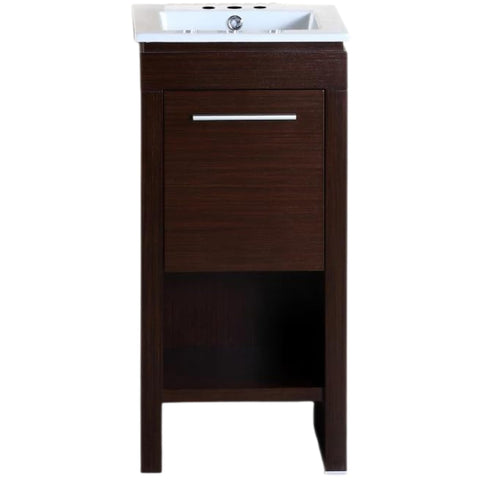 Oakestry 16" Single Sink Bathroom Vanity with Ceramic Top, Solid Birch Wood Cabinet, Freestanding Space-Saving Design, Wenge Finish, Brushed Nickel Hardware