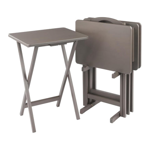Oakestry Alex 4 Piece Snack Tables with Storage Stand Folding TV Tray Table Set Portable Space Saving Sofa Side Tables Durable Wood Construction Oyster Gray Finish