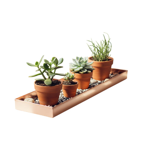 Oakestry 20" Copper Windowsill Tray, Long Metal Plant Tray with Raised Edges, Stainless Steel Copper-Plated Planter Saucer for Indoor Décor & Centerpieces