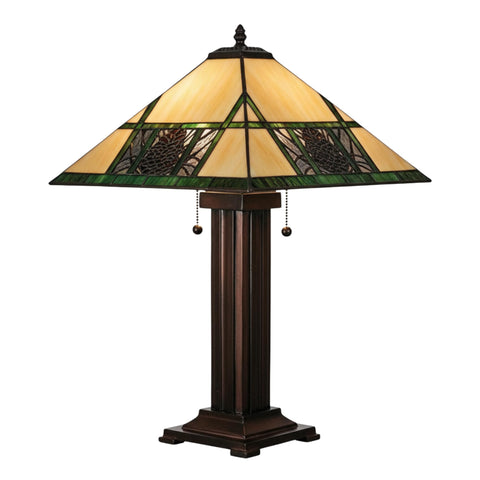 Oakestry 24" Pinecone Ridge Table Lamp with Pinecone Mission Stained Glass Shade, Mahogany Bronze Base