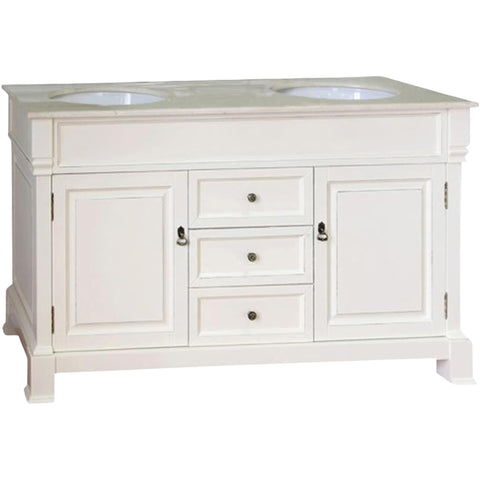 Oakestry 60" Double Sink Bathroom Vanity with Cream Marble Top, Solid Birch Wood Cabinet, Freestanding, Cream White Finish, Antique Brass Hardware