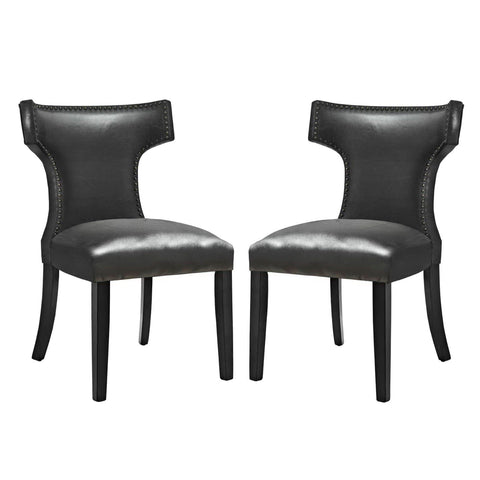Oakestry Curve Dining Chair Vinyl Set of 2 Modern Upholstered Faux Leather Dining Chairs Curved Backrest Cushioned Seat Solid Wood Legs Kitchen Dining Room Home Furniture Seating