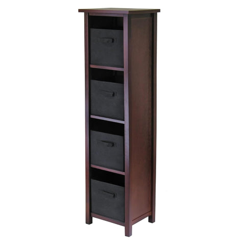 Oakestry Verona 4 Section Storage Shelf with 4 Foldable Fabric Baskets Sturdy Wood Organizer for Bedroom Living Room Entryway Closet Home Storage Black Bins