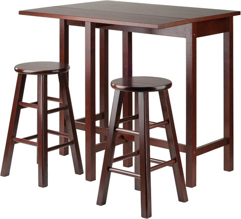 Oakestry 3-Piece High Kitchen Island Table Set with Drop-Leaf Extension – Space-Saving Multifunction Table for Kitchen, Dining & Small Spaces