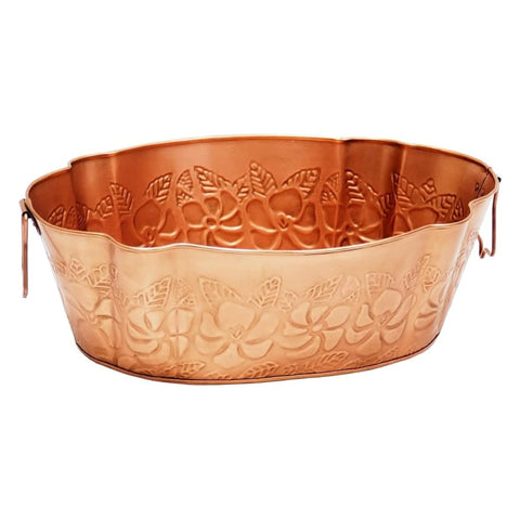 Oakestry Oval Embossed Copper Plated Tub Decorative Planter Beverage Cooler Rustic Farmhouse Metal Container for Flowers Drinks Parties Garden Patio Indoor Outdoor Use