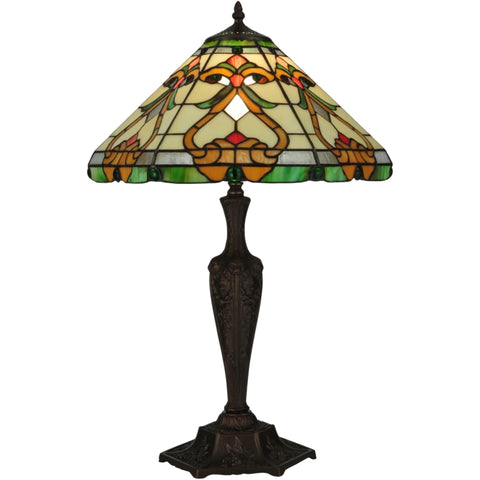Oakestry 24" Middleton Table Lamp, Stained Glass Shade with Holly Berry Design, Beige Green Multi-Color, Mahogany Bronze Base, Tiffany Style