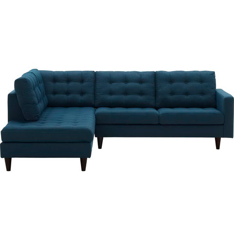 Oakestry Luxury Inspired Empress 2 Piece Upholstered Fabric Left Facing Bumper Sectional - Azure Comfortable Indoor Sectional Sofa for Living Room Apartment Lounge Reception Area Premium