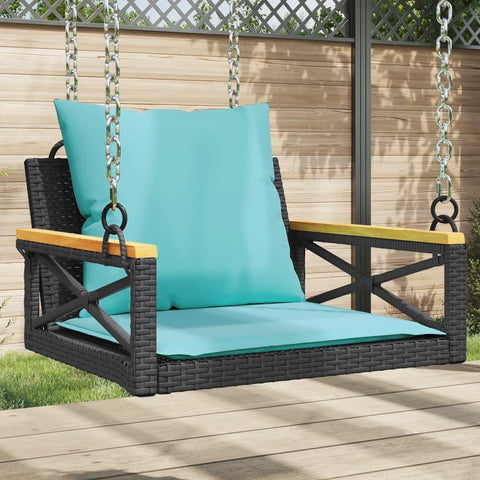 Oakestry Swing Bench with Cushions Black 24 8 in x24 4 x15 7 Poly Rattan Outdoor Patio Garden Seating Furniture Weather Resistant Durable Heavy Duty Modern Backyard Porch Deck Lawn