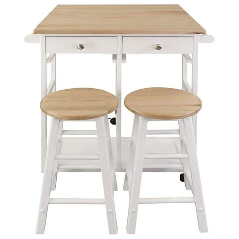 Breakfast Cart with Drop-Leaf Table, American Maple Top, Square - White - 355-41