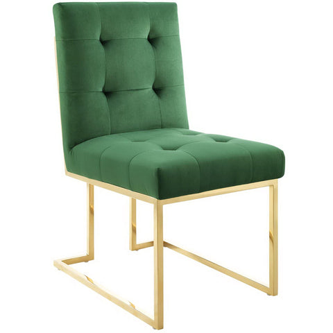 Oakestry Privy Performance Velvet Dining Chair with Gold Stainless Steel Accent Contemporary Upholstered Seating Modern Padded Chair for Dining Room Kitchen Living Space