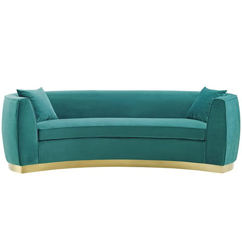 Oakestry Luxury Inspired Resolute Curved Performance Velvet Sofa - Teal Comfortable Indoor Sofa for Living Room Apartment Lounge Reception Area Premium Everyday Styling