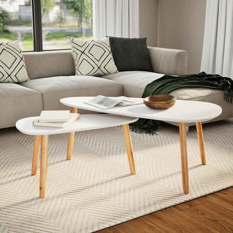 Oakestry Coffee Table Set of 2 White Solid Pinewood, MDF Medium Durable Premium Storage Cabinet Modern Luxury Storage Solution Elegant Dining Interior Furniture Space Saving Organizer
