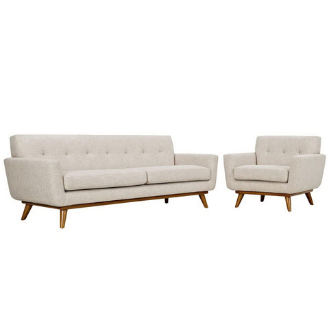 Oakestry Luxury Inspired Engage Armchair and Sofa Set of 2 - Beige Comfortable Indoor Sofa for Living Room Apartment Lounge Reception Area Premium Everyday Styling